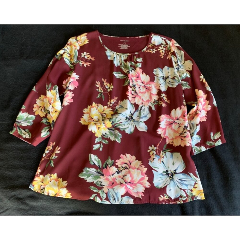 Van Heusen Floral Blouse Womens Size Large Cotton & Polyester Blend